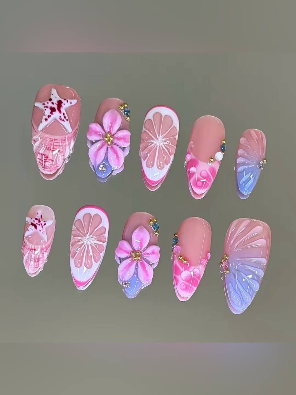 NailVesta Almond Press-On Nail Set - Ocean Yuzu